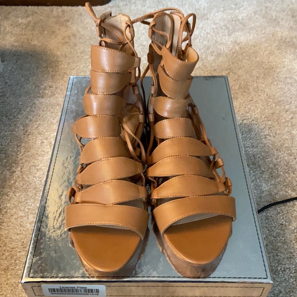 Leather lace up ankle sandals
